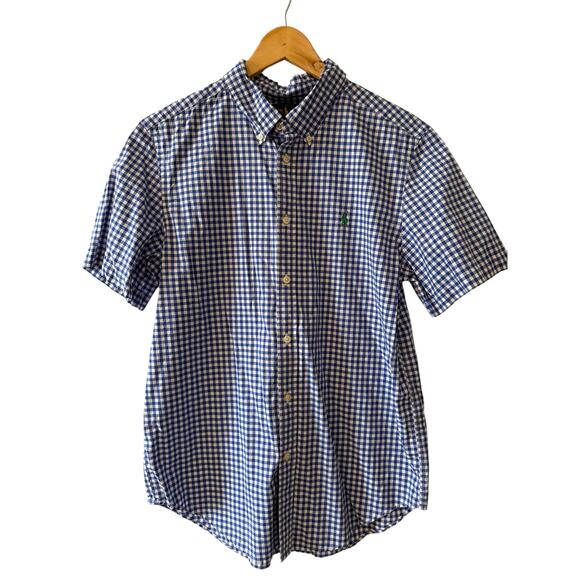 Ralph Lauren Short Sleeve Button Up Shirt Blue Gingham Check XL 18/20 - Picture 1 of 4